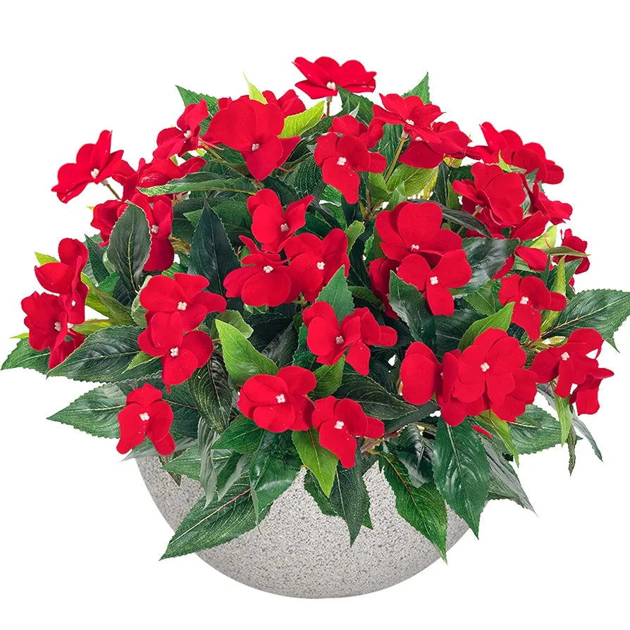 Uqueeten 2 Pieces Artificial Flower Impatiens for Balcony Garden Bonsai Decoration